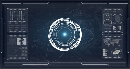 Aufkleber -  Blue radar screen. Futuristic abstract technology background innovation concept vector illustration. Web design, development. Hud ui. 