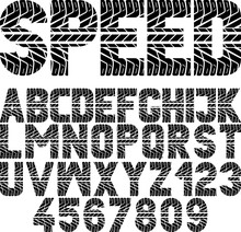 Font With Tire Tread Texture And Word "speed"