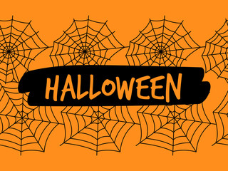 Wall Mural - halloween spiderweb seamless pattern and text banner, vector illustration