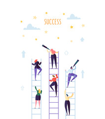 Wall Mural - business people climbing on ladder to success. competition career achieving the goal concept. vector