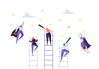 Poster - business people climbing on ladder to success. competition career achieving the goal concept. busine
