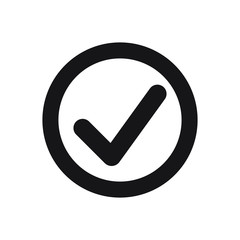 Tick icon vector symbol, checkmark isolated on white background, checked icon or correct choice sign, check mark or checkbox pictogram