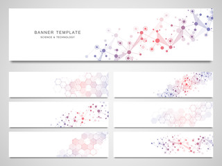 Wall Mural - Big set of scientific and technological vector banners. Abstract background with molecular structures.