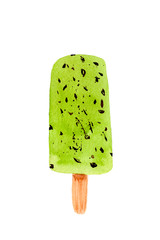 Wall Mural - Kiwi frozen juice popsicle on a stick isolated on white background.