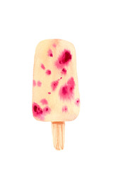 Wall Mural - Cream berry frozen juice popsicle on a stick isolated on white background.