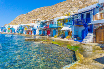 Wall Mural - Picturesque colorful fishing Klima village in Milos island in Greece