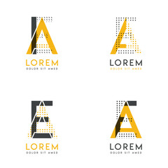 a set with four abstract AE logo. Suitable for websites and corporate identity, and can be used for banner, card and business. this logo is yellow and gray