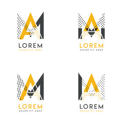 a set with four abstract AM logo. Suitable for websites and corporate identity, and can be used for banner, card and business. this logo is yellow and gray