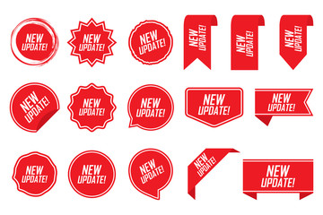 Poster - New update tag set in red. Vector illustration