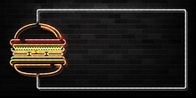 Vector Realistic Isolated Neon Sign Of Burger Frame Logo For Decoration And Covering On The Wall Background. Concept Of Fast Food, Cafe And Restaurant.