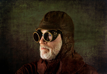 Portrait of adult male aviator biker