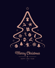 Wall Mural - merry christmas tree icon rose gold elements background