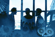 © alphaspirit - Business team with gears system. Teamwork, partnership and integration concept. double exposure