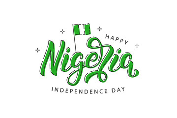 Vector realistic isolated typography logo for Happy 1st October Nigeria Independence Day with thin line design for decoration and covering on the white background.