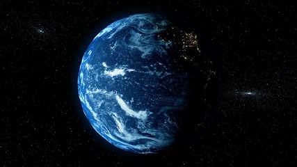 Poster - A view of the Earth from outer space/3D Rendering rotating planet Earth with a sun-baked side and a dark side with the lights of cities. Some elements of the image provided by NASA