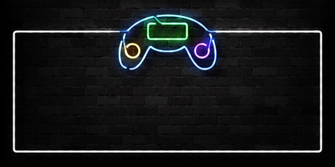 Wall Mural - Vector realistic isolated neon sign of Controller frame logo for decoration on the wall background. Concept of game and computer leisure.