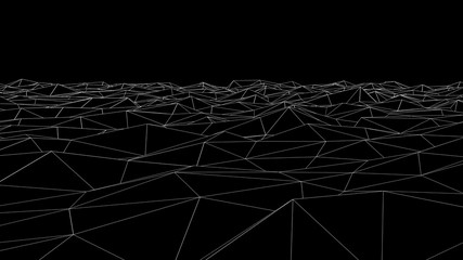 Poster - Abstract wireframe landscape. Abstract mesh landscapes. Polygonal mountains. 3D illustration.