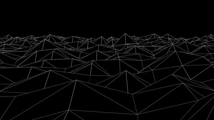 Poster - Abstract wireframe landscape. Abstract mesh landscapes. Polygonal mountains. 3D illustration.
