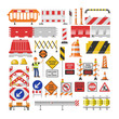Road sign vector traffic street warning and barricade blocks on highway illustration set of roadblock detour and blocked roadwork barrier isolated on white background