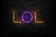 Vector realistic isolated neon sign of LOL logo for decoration and covering on the wall background. Concept of social media and laugh.