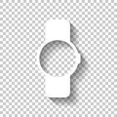 Poster - Hand smart watch with round display. Technology icon. White icon