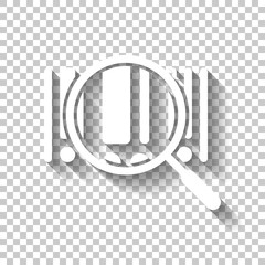 Poster - Bar code and magnifying glass. Simple icon. White icon with shad