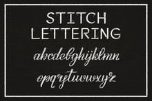 Vector Realistic Isolated Stitch Typography Alphabet For Decoration And Covering On Dark Background. Concept Of Embroidery Font.