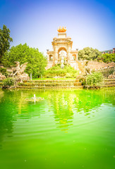 Wall Mural - Park de la Ciutadella, famous site of Barcelona, Spain, toned