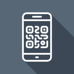 Poster - QR code. Scanning with cell phone. Technology outline icon. Whit
