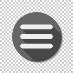 Poster - Hamburger menu. Web icon. flat icon, long shadow, circle, transparent grid. Badge or sticker style