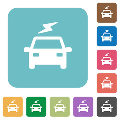 Wall Mural - Electric car with flash rounded square flat icons