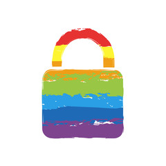 Poster - lock icon. Drawing sign with LGBT style, seven colors of rainbow (red, orange, yellow, green, blue, indigo, violet
