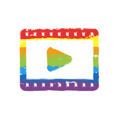 Aufkleber - video icon. Drawing sign with LGBT style, seven colors of rainbow (red, orange, yellow, green, blue, indigo, violet