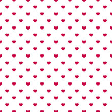 Vector Seamless Pattern With Small Red Hearts On White Backdrop. Valentines Day Background. Abstract Geometric Festival Texture, Repeat Tiles. Love Romantic Theme. Subtle Design For Decor, Textile
