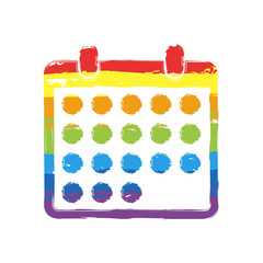Aufkleber - simple calendar icon. Drawing sign with LGBT style, seven colors of rainbow (red, orange, yellow, green, blue, indigo, violet