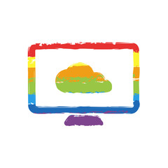 Poster - database, cloud technology, computer and cloud. simple icon. Drawing sign with LGBT style, seven colors of rainbow (red, orange, yellow, green, blue, indigo, violet