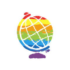 Aufkleber - Simple globe symbol. Drawing sign with LGBT style, seven colors of rainbow (red, orange, yellow, green, blue, indigo, violet