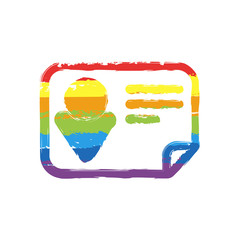 Poster - Identification card icon. Linear style. Drawing sign with LGBT style, seven colors of rainbow (red, orange, yellow, green, blue, indigo, violet
