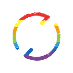 Poster - Simple arrows, update, reload. Navigation icon. Linear symbol with thin line. One line style. Drawing sign with LGBT style, seven colors of rainbow (red, orange, yellow, green, blue, indigo, violet