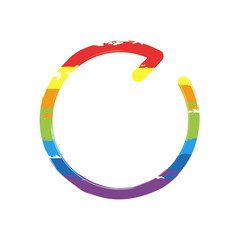 Poster - Simple arrow, update, reload, clockwise direction, forward. Navigation icon. Linear symbol with thin line. One line style. Drawing sign with LGBT style, seven colors of rainbow 