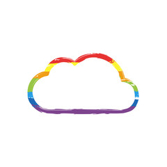 Poster - Simple cloud. Linear symbol with thin outline. Drawing sign with LGBT style, seven colors of rainbow (red, orange, yellow, green, blue, indigo, violet