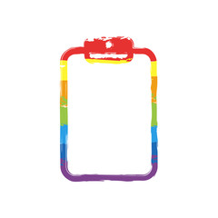 Poster - Tablet with paper. Drawing sign with LGBT style, seven colors of rainbow (red, orange, yellow, green, blue, indigo, violet