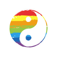 Yin Yan Symbol. Drawing Sign With LGBT Style, Seven Colors Of Rainbow (red, Orange, Yellow, Green, Blue, Indigo, Violet