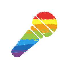 Aufkleber - Hands microphone icon. Drawing sign with LGBT style, seven colors of rainbow (red, orange, yellow, green, blue, indigo, violet