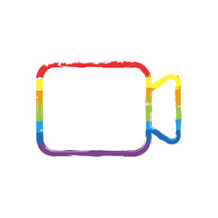Aufkleber - Video camera icon. Linear, thin outline. Drawing sign with LGBT style, seven colors of rainbow (red, orange, yellow, green, blue, indigo, violet