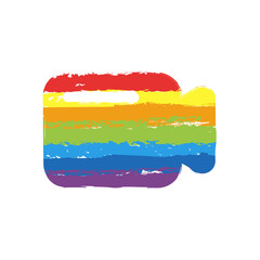 Aufkleber - Simple video camera icon. Drawing sign with LGBT style, seven colors of rainbow (red, orange, yellow, green, blue, indigo, violet