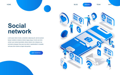 Modern isometric design concept of Social Network for website and mobile website development. Isometric landing page template. Virtual communication and media sharing. Vector illustration.