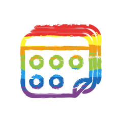 Aufkleber - Several pages of calendar. Simple outline icon. Drawing sign with LGBT style, seven colors of rainbow (red, orange, yellow, green, blue, indigo, violet