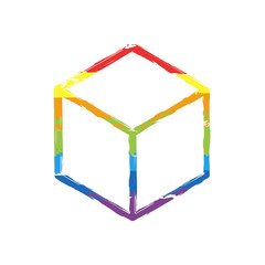 Aufkleber - Geometric empty cube. Simple outline icon. Drawing sign with LGBT style, seven colors of rainbow (red, orange, yellow, green, blue, indigo, violet
