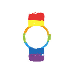Poster - Hand smart watch with round display. Technology icon. Drawing sign with LGBT style, seven colors of rainbow (red, orange, yellow, green, blue, indigo, violet